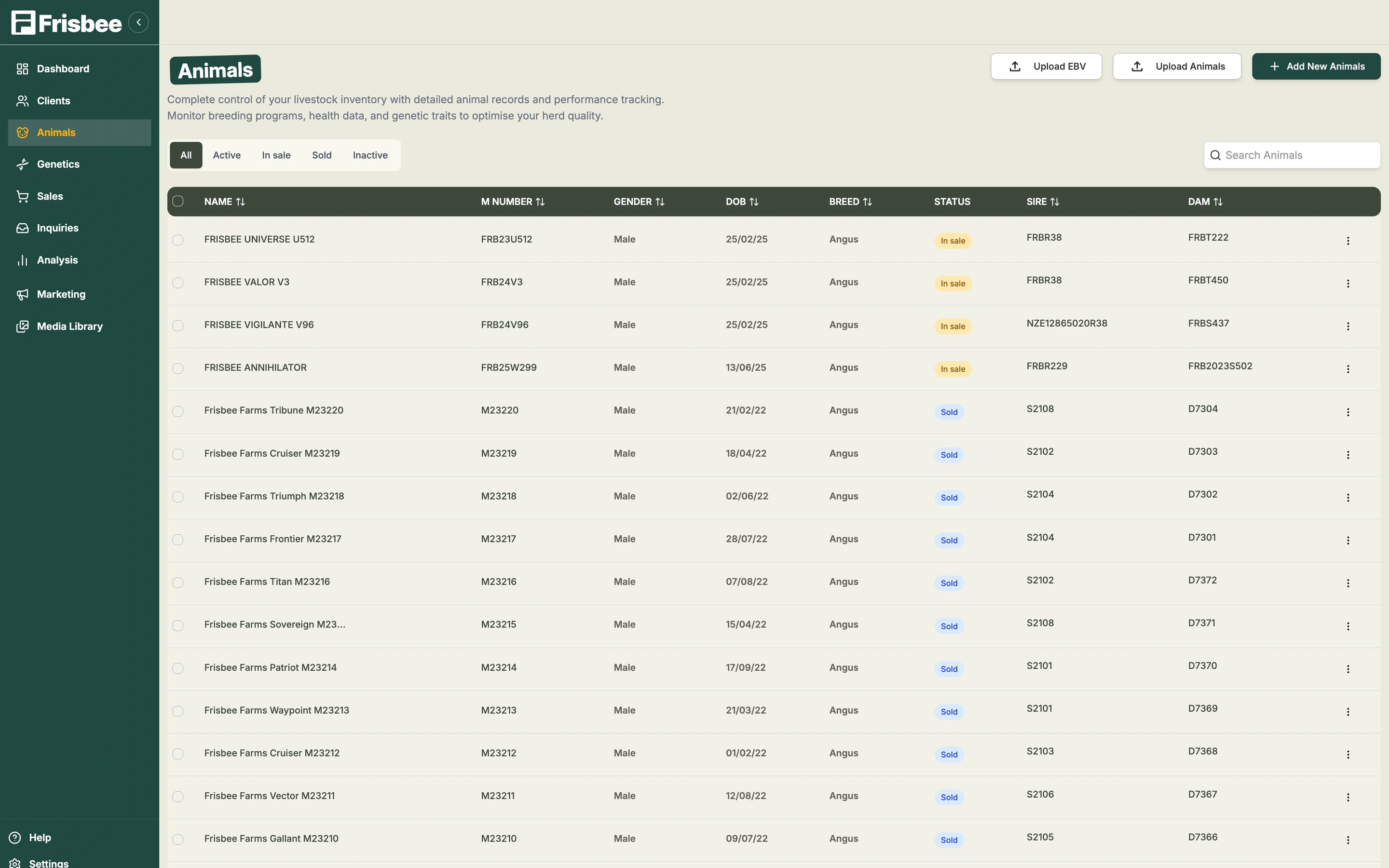 Data Storage — screenshot of the Frisbee platform